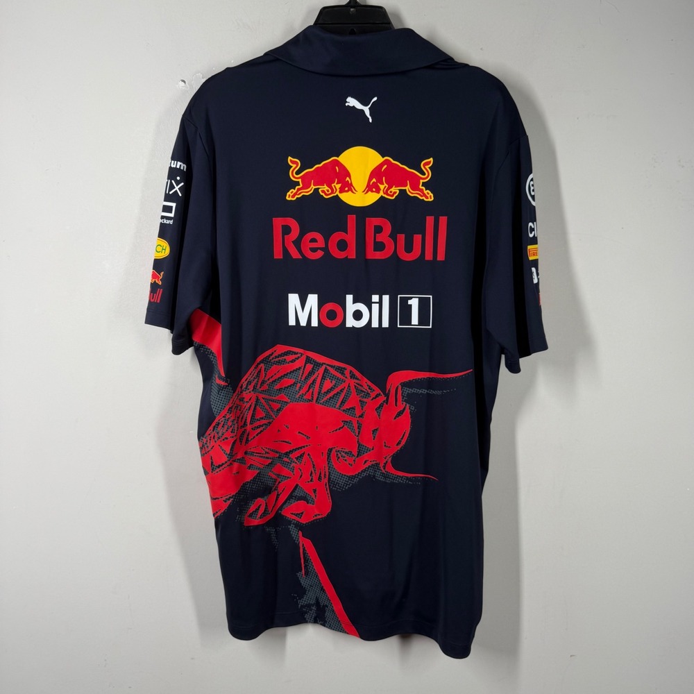 Puma Red Bull Racing F1 Team Polo Shirt Mens Large Navy Blue Oracle Tag Heuer